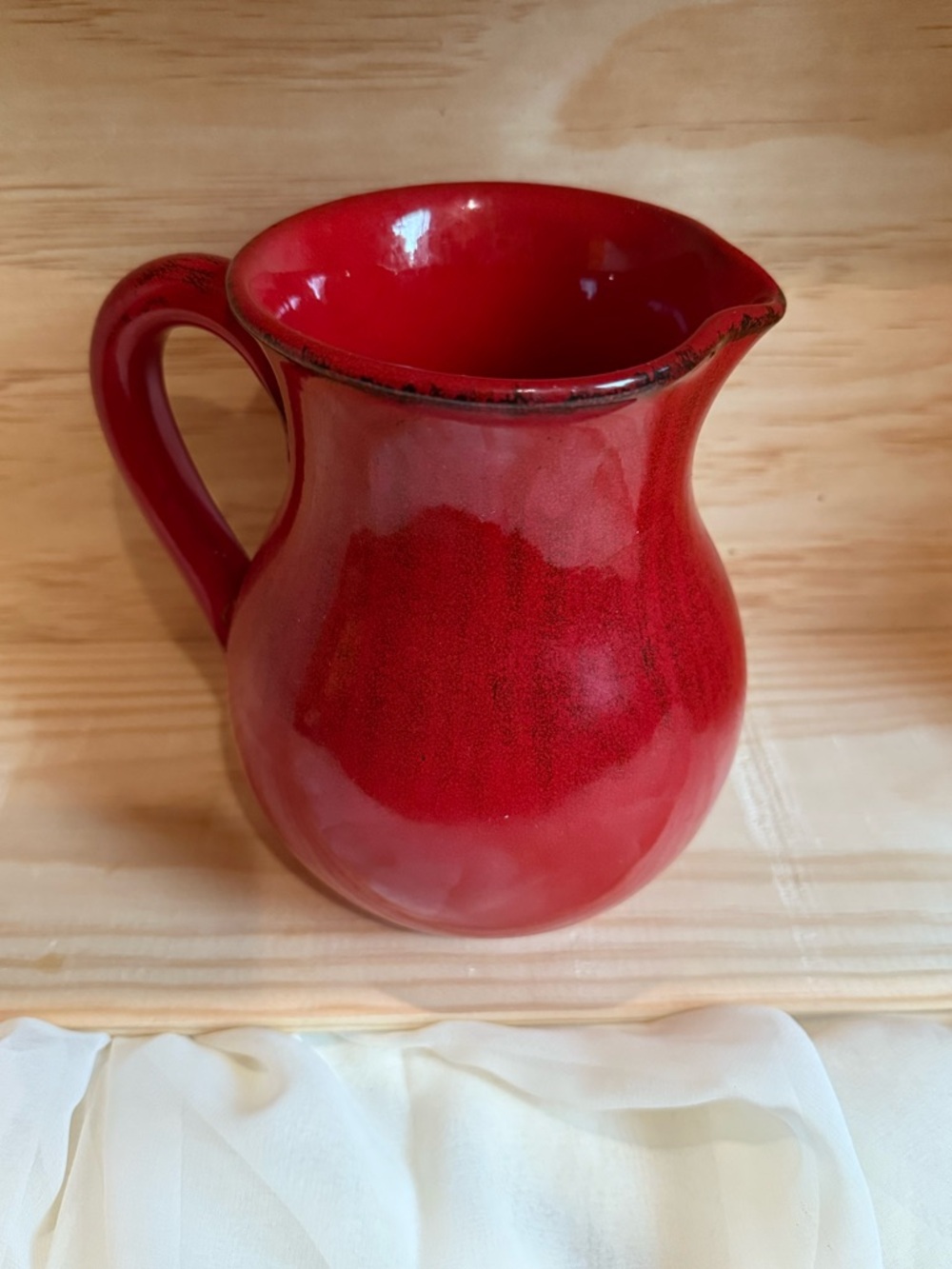 Vintage Red Ceramic Pitcher - Glossy Red Glaze,‎ made in Italy